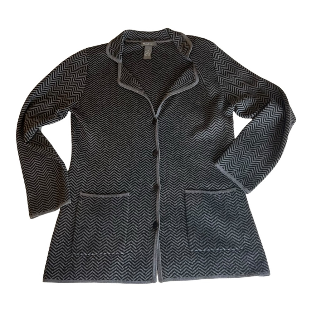 Mendocino VTG Merino Wool Chevron Striped Sweater Jacket Cardigan Blazer